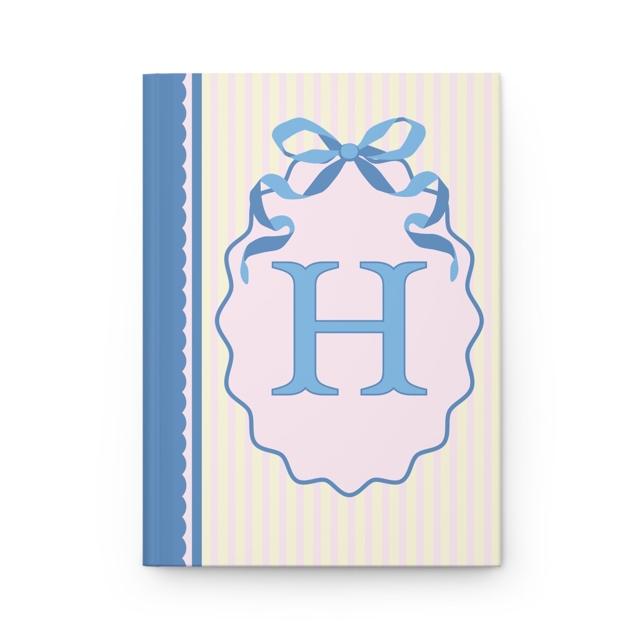 Floral Initial Notebook with Blue Ribbon and Yellow Stripes: H