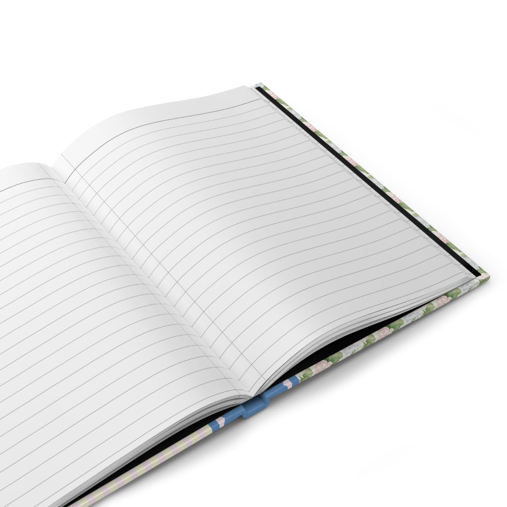 Floral Initial Notebook with Blue Ribbon and Yellow Stripes: K