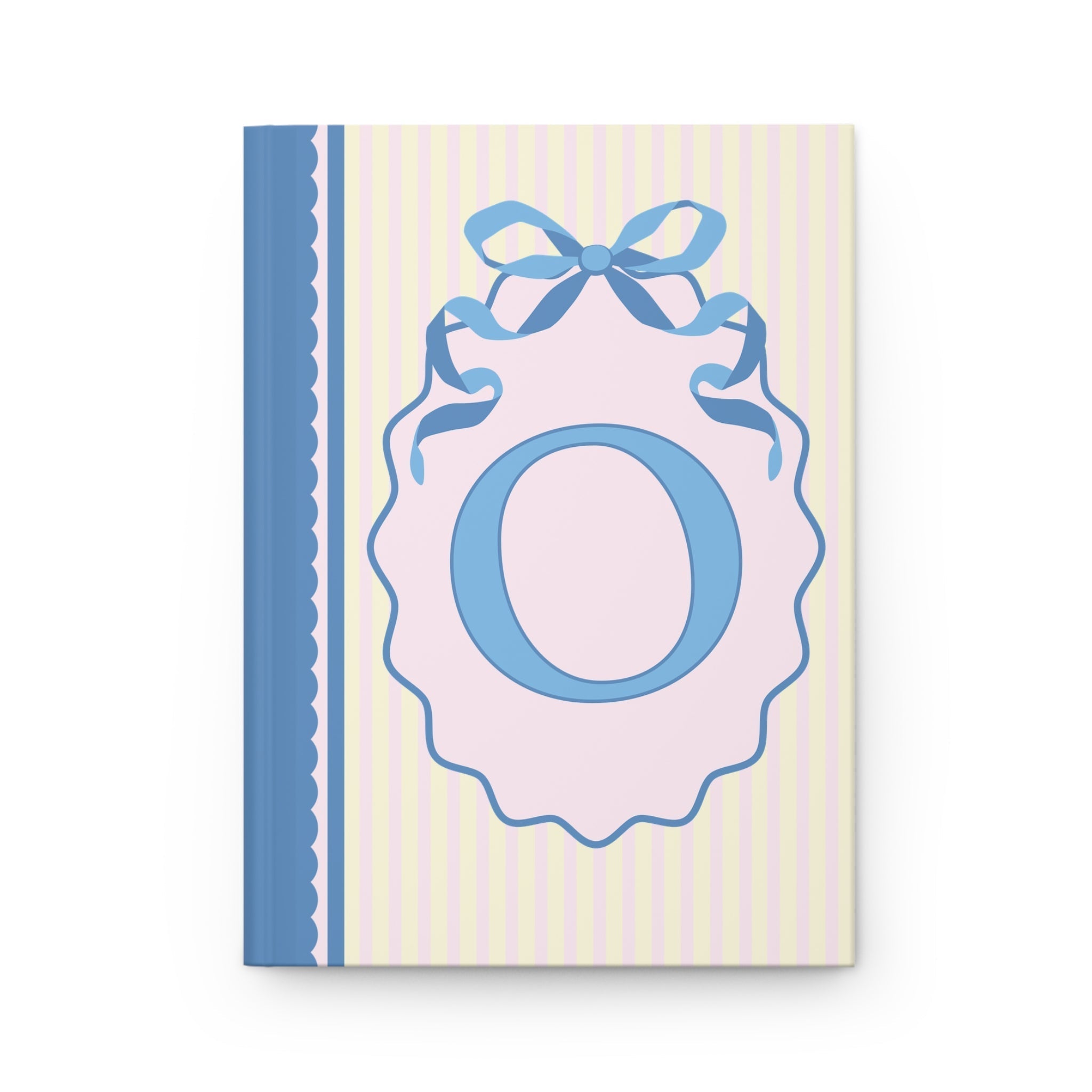 Floral Initial Notebook with Blue Ribbon and Yellow Stripes: O