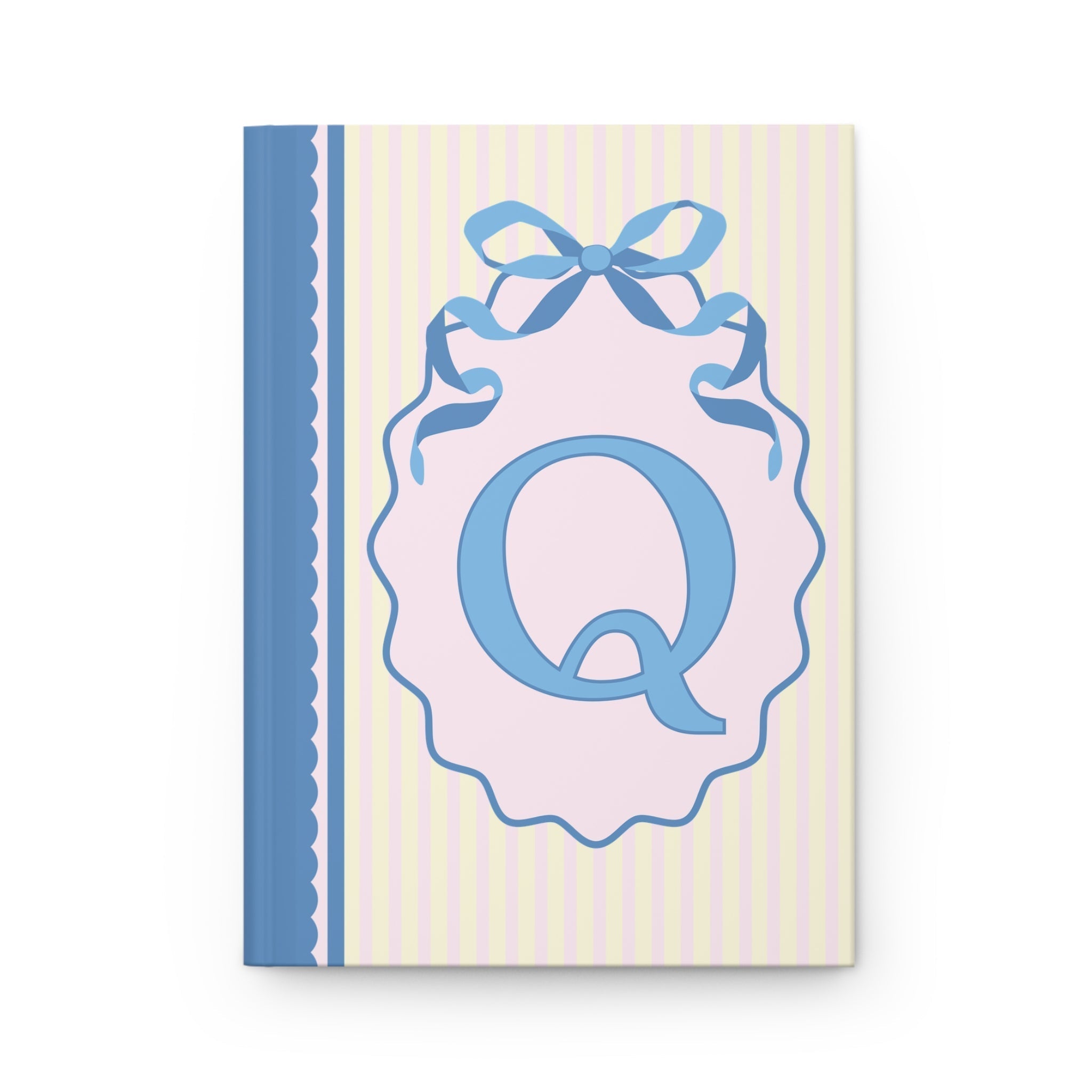 Floral Initial Notebook with Blue Ribbon and Yellow Stripes: Q