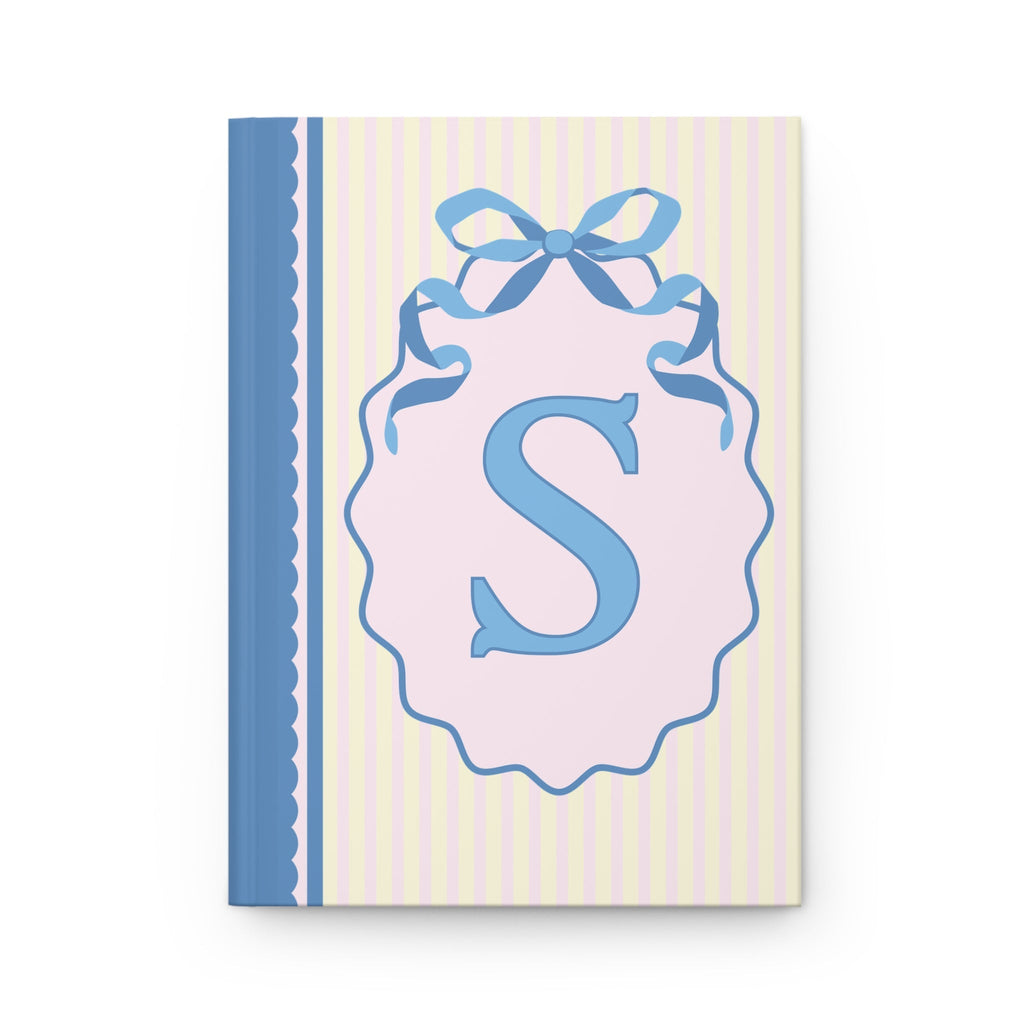 Floral Initial Notebook with Blue Ribbon and Yellow Stripes: S