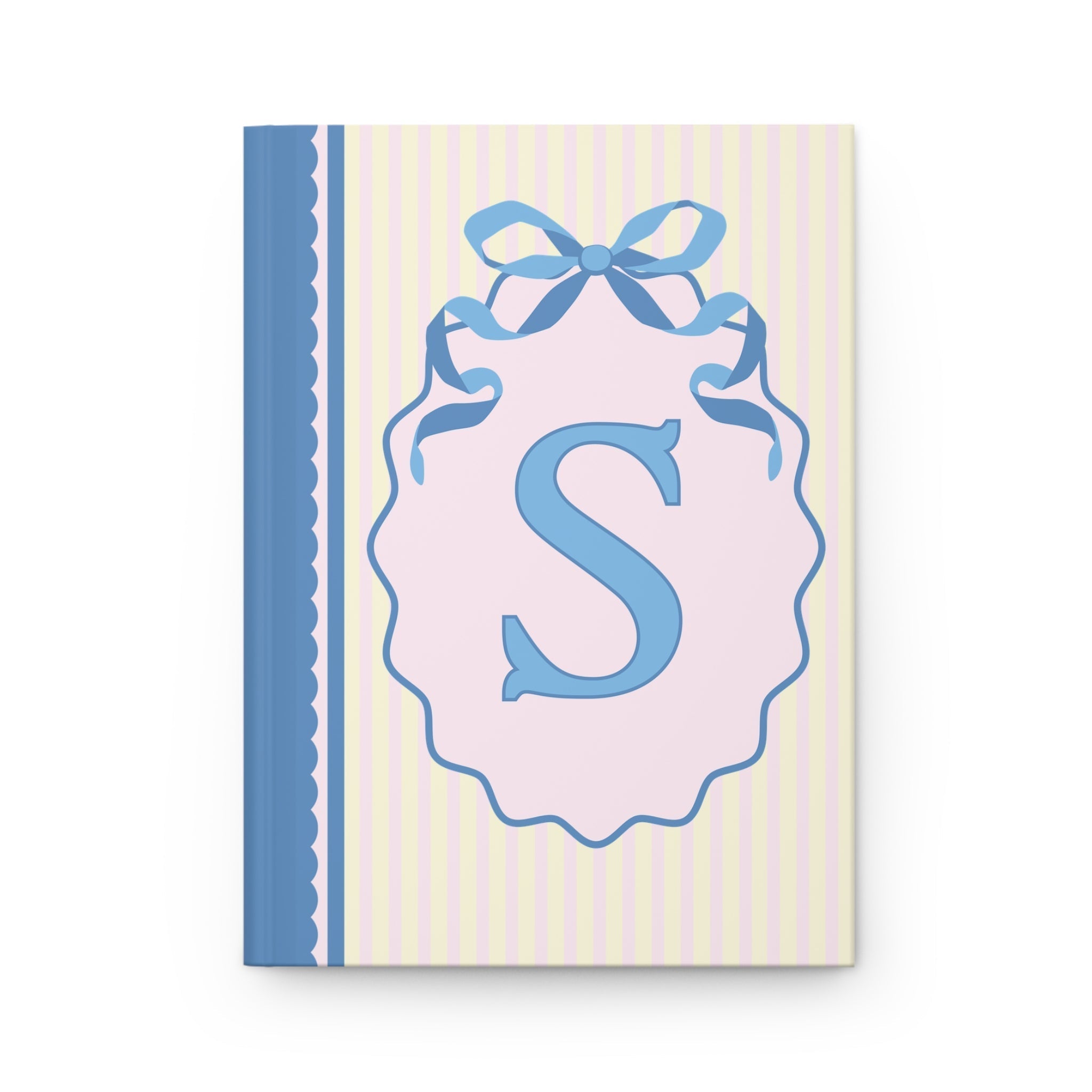 Floral Initial Notebook with Blue Ribbon and Yellow Stripes: S