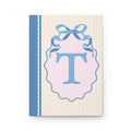 Floral Initial Notebook with Blue Ribbon and Yellow Stripes: T