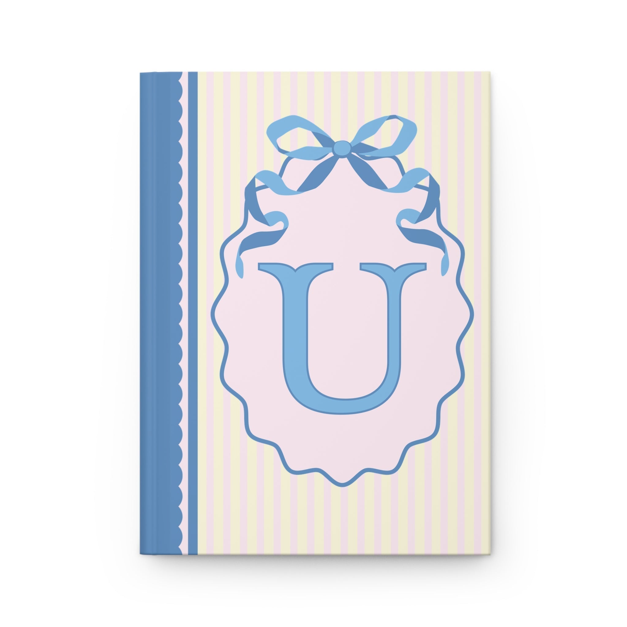 Floral Initial Notebook with Blue Ribbon and Yellow Stripes: U