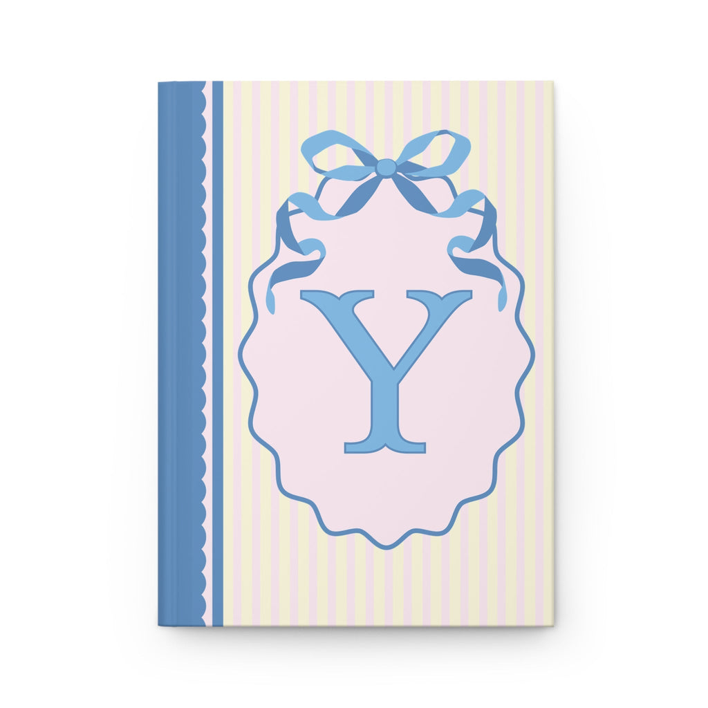 Floral Initial Notebook with Blue Ribbon and Yellow Stripes: Y