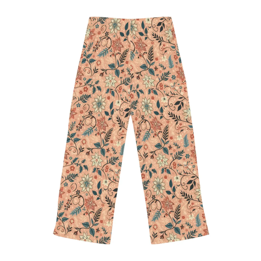 Floral Pattern Pajama Pants - Peach Loungewear Staple - DipaliZ