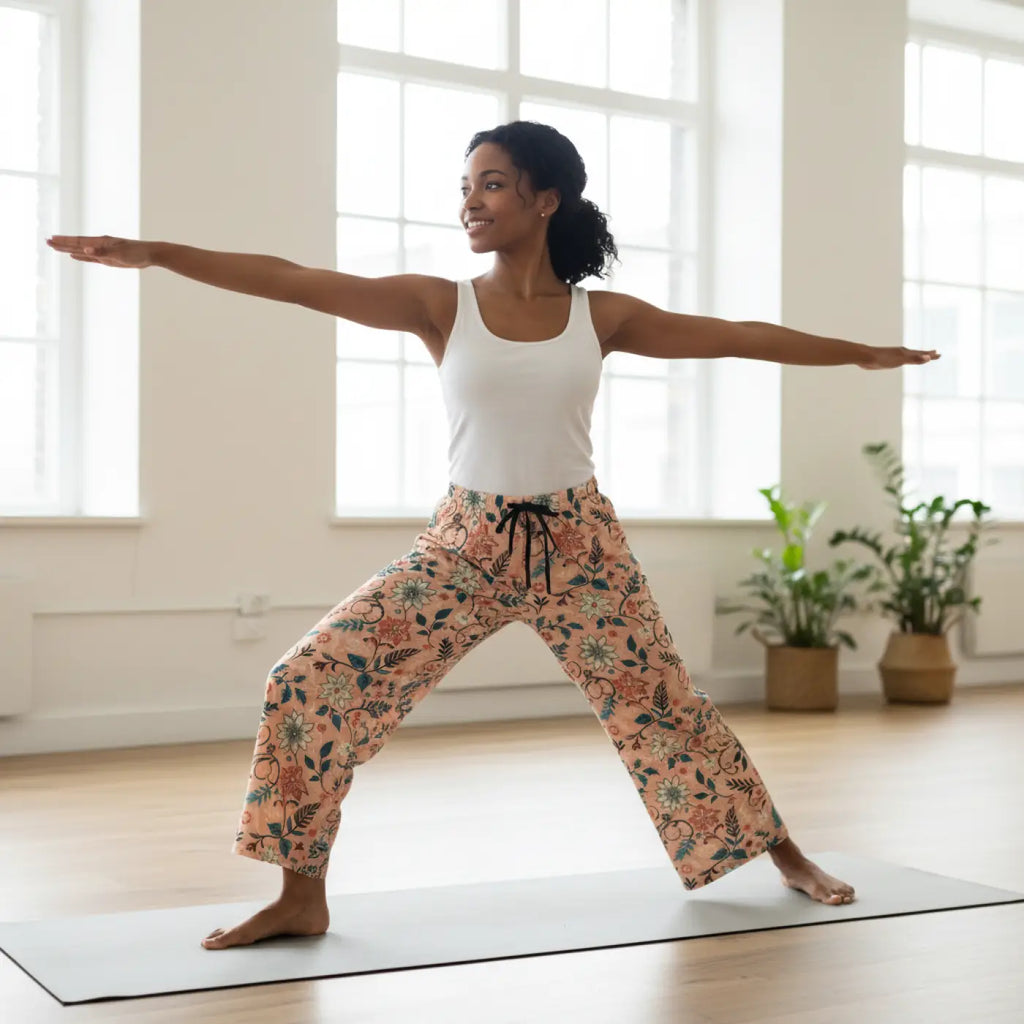 Floral Pattern Pajama Pants - Peach Loungewear Staple - DipaliZ