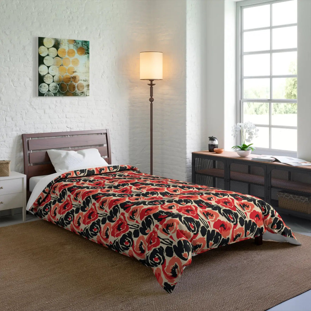 Vintage Floral Poppy Comforter - Microfiber Bedding - DipaliZ