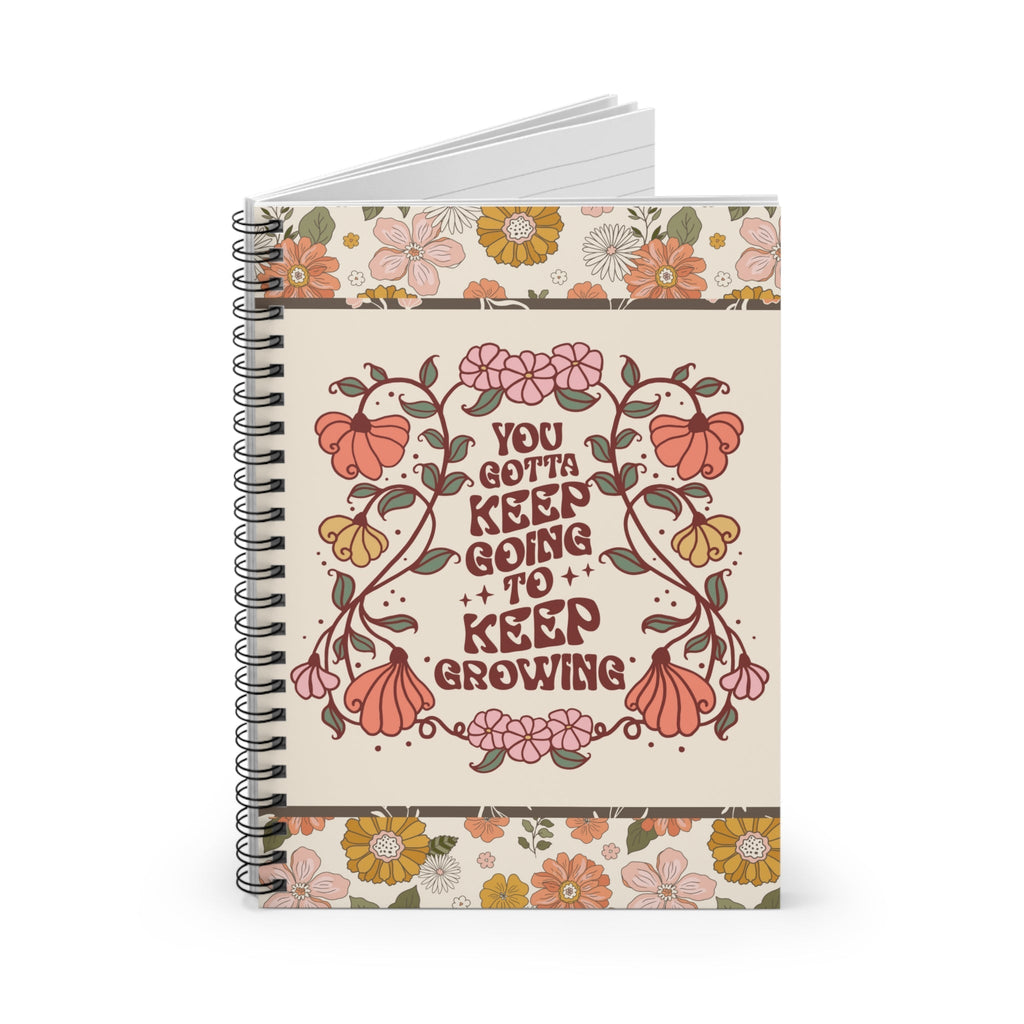 Floral Spiral Notebook with 70s Retro Aesthetic: Keep Going Keep Growing