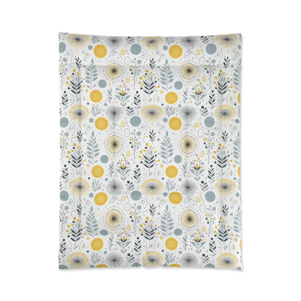 Chic Grey Pattern Comforter Floral Yellow Bedspread DipaliZ