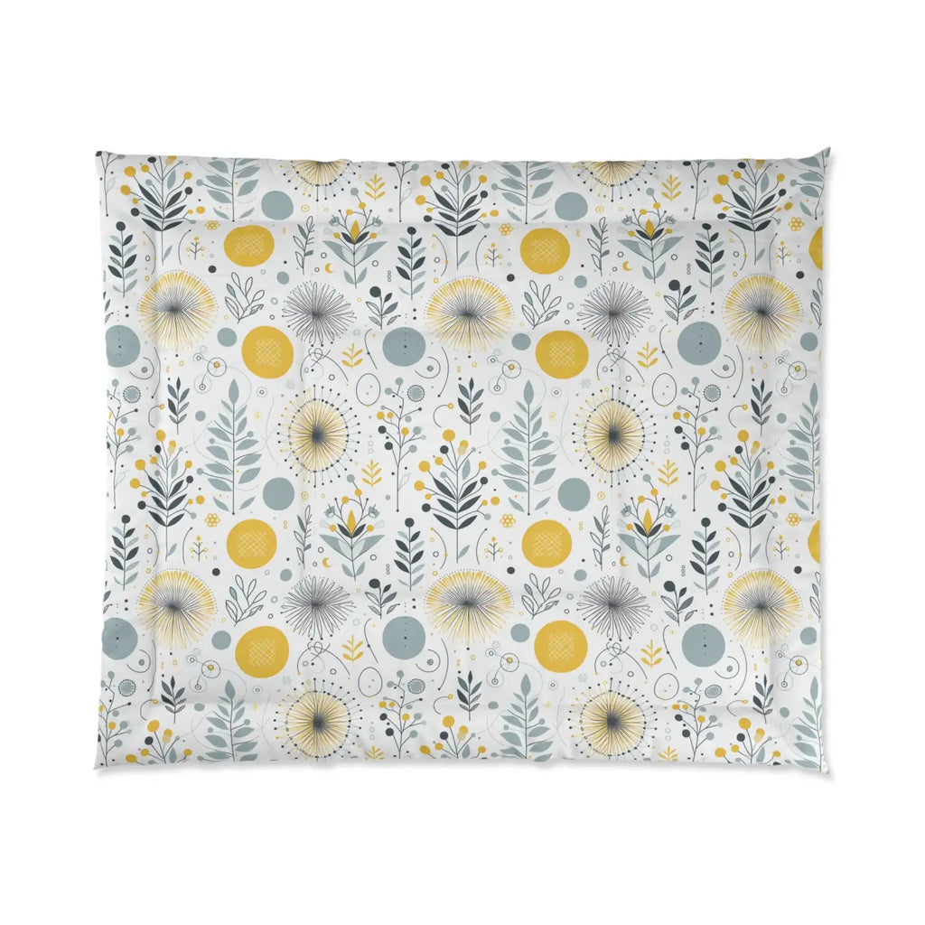 Chic Grey Pattern Comforter Floral Yellow Bedspread DipaliZ