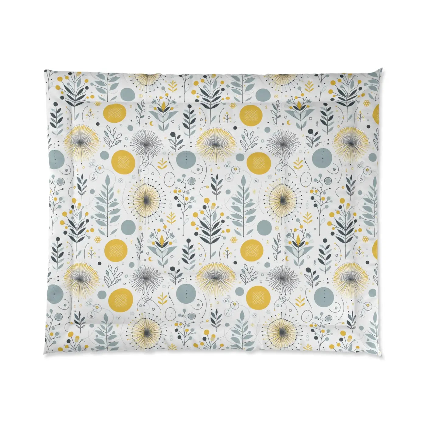 Chic Grey Pattern Comforter Floral Yellow Bedspread DipaliZ