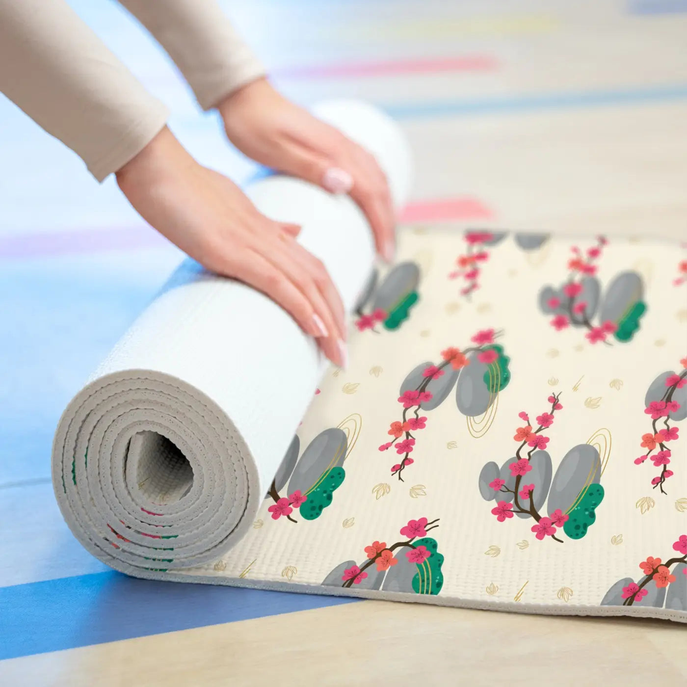 Floral Zen Blossom Foam Yoga Mat - Non Slip Cushion - Dipaliz