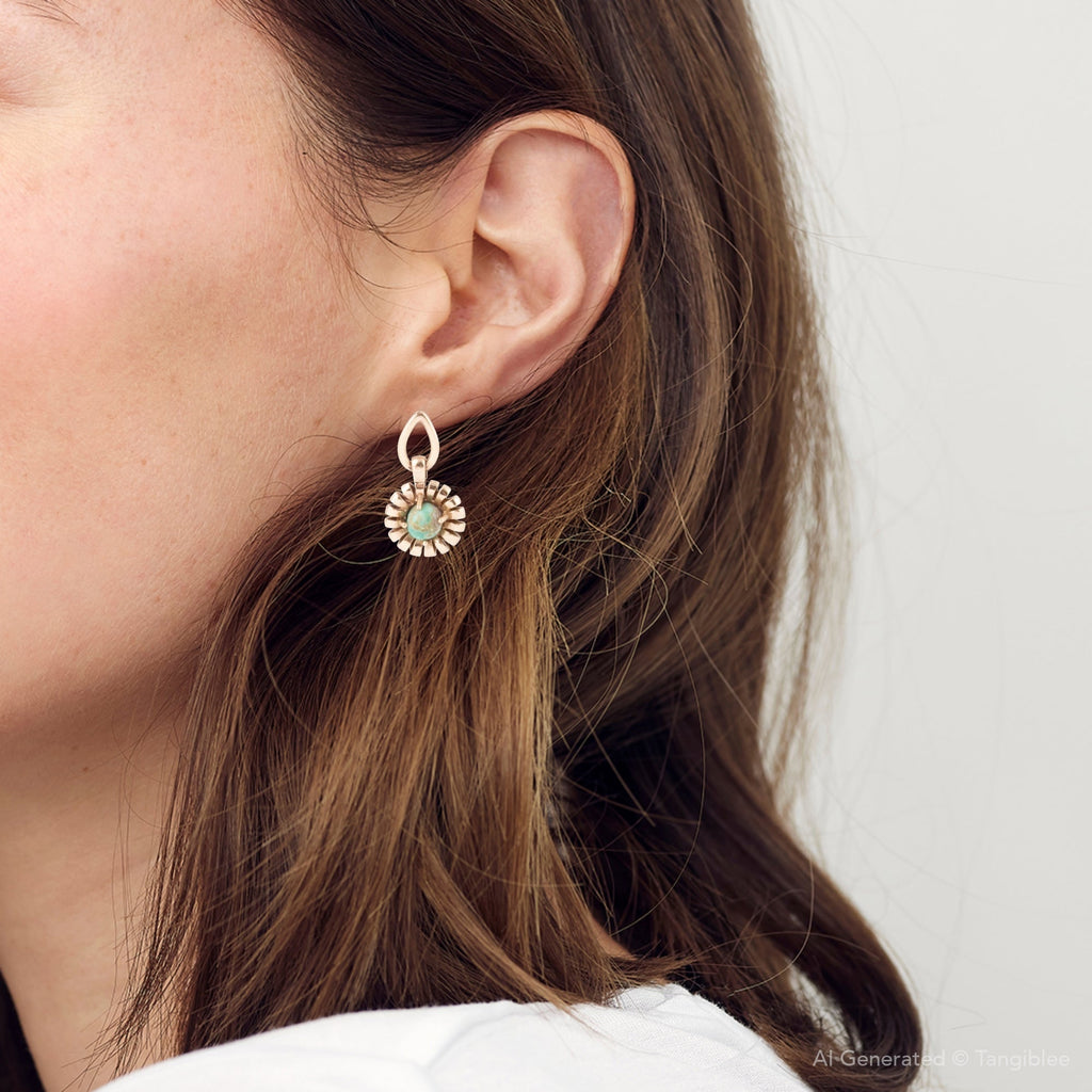 Fluted Blue Turquoise Drop Post Earrings