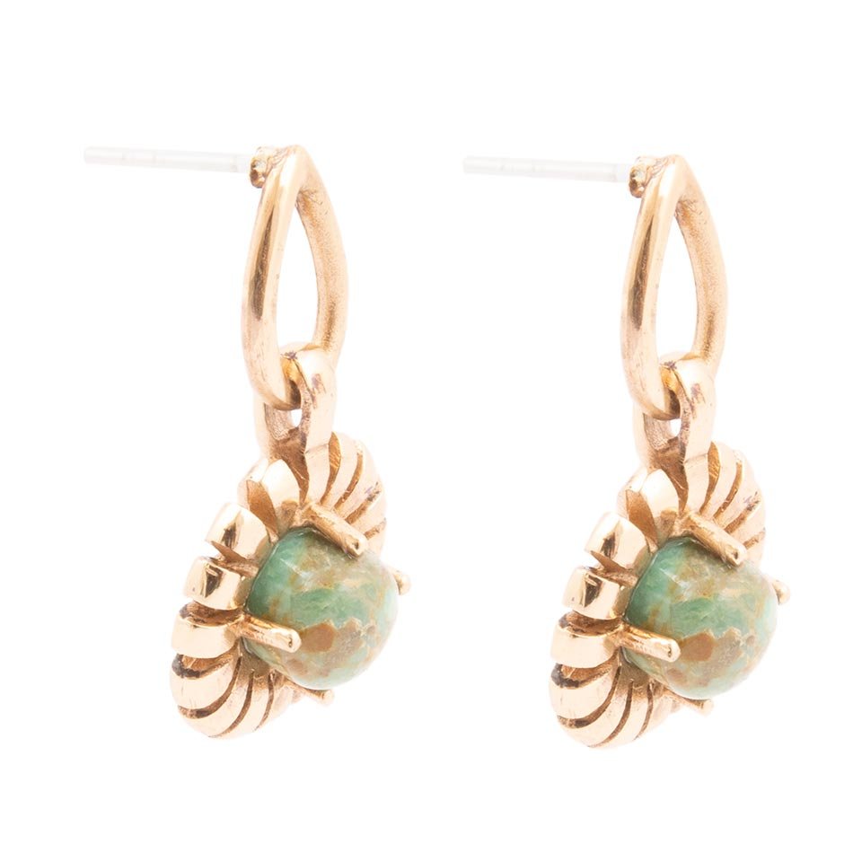 Fluted Blue Turquoise Drop Post Earrings