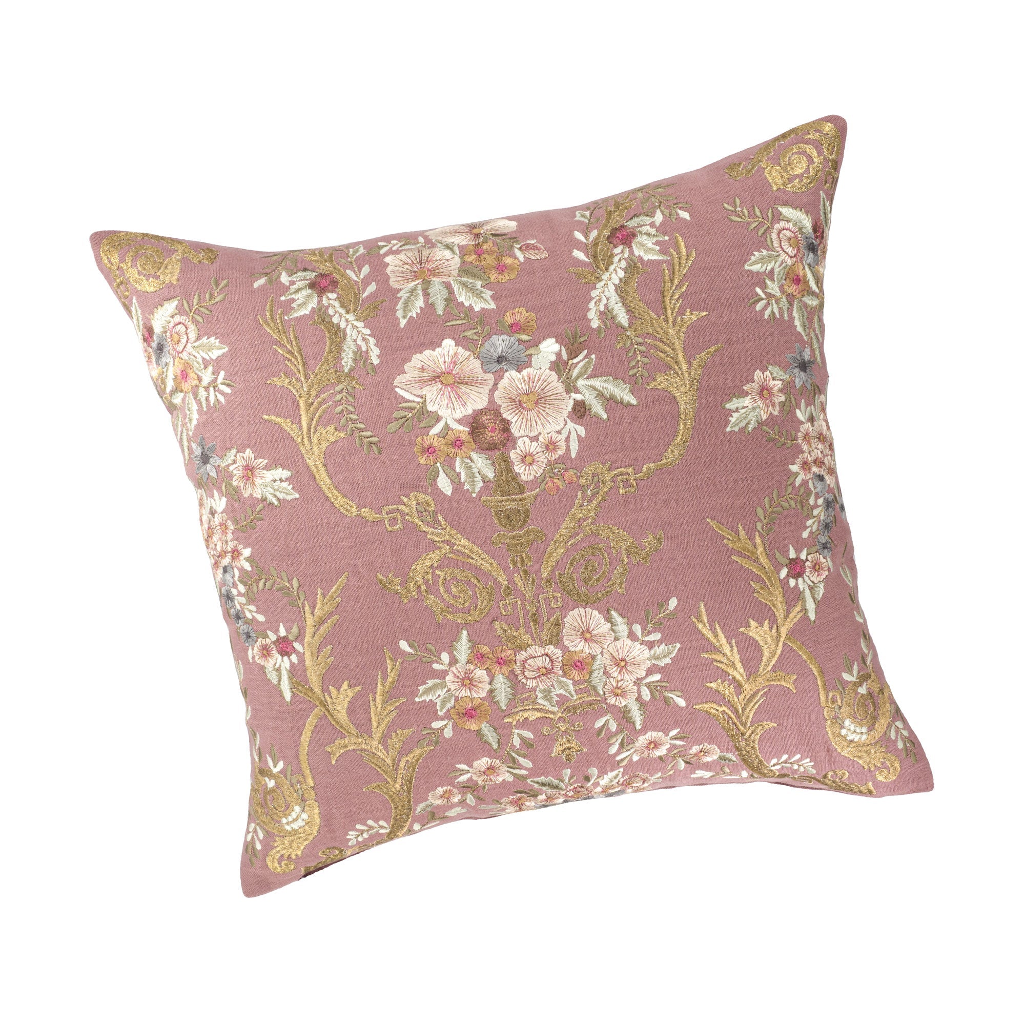 Fontainebleau Embroidered Linen Throw Pillow Cover 18 X 18