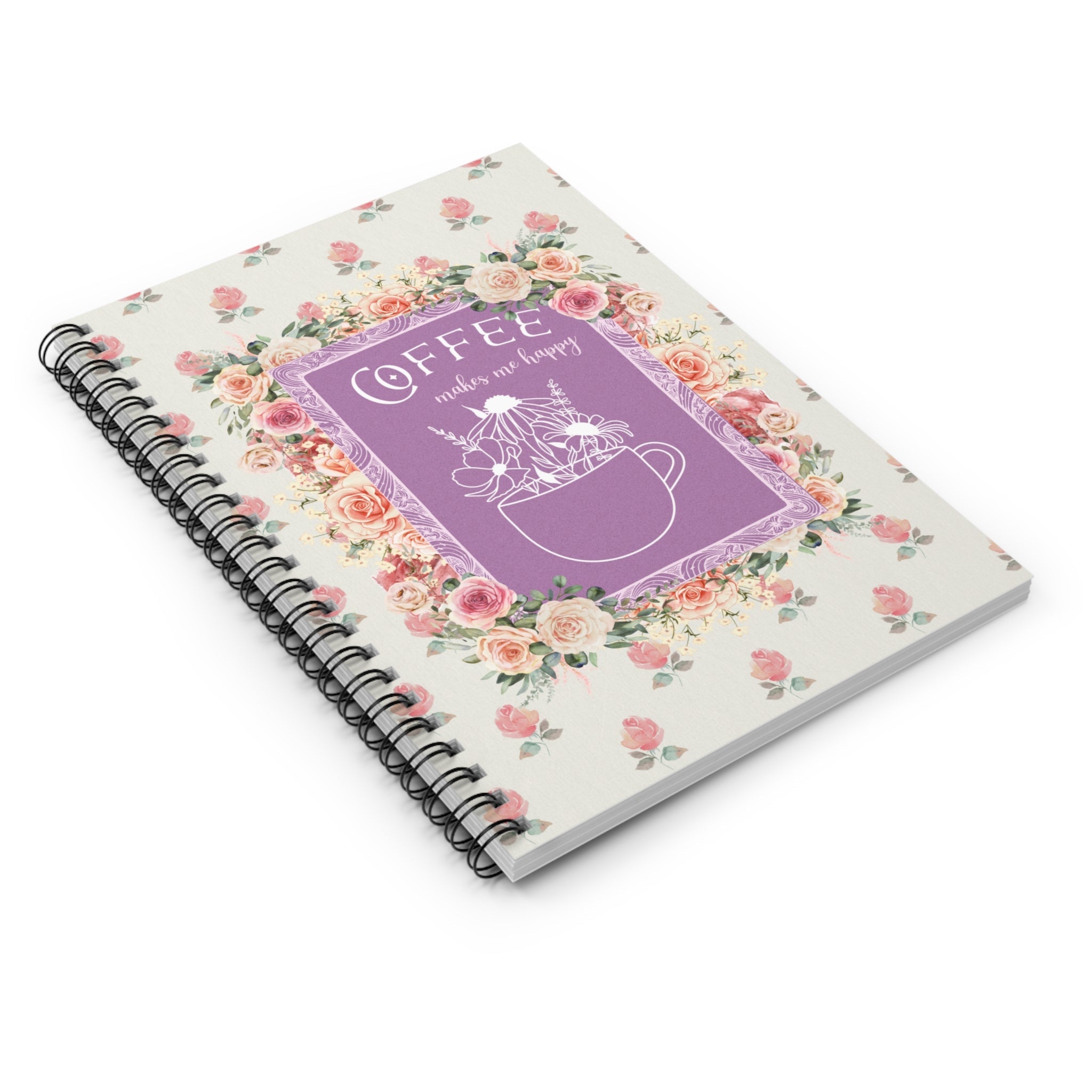 Funny Boho Coffee Lover Gift: 118 Page Spiral Notebook with Floral Cottagecore Vibe