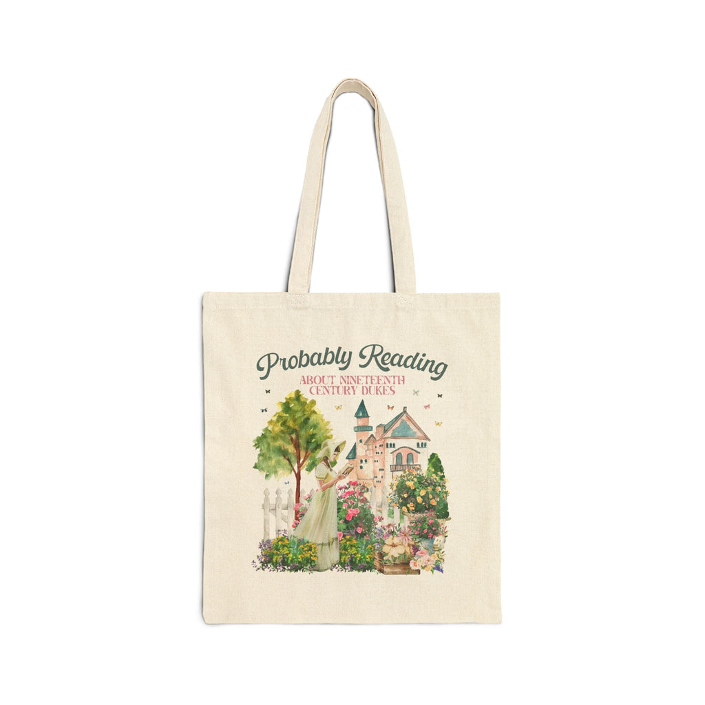Funny Bookish Tote Bag for Romance Reader: Probably Reading About Dukes