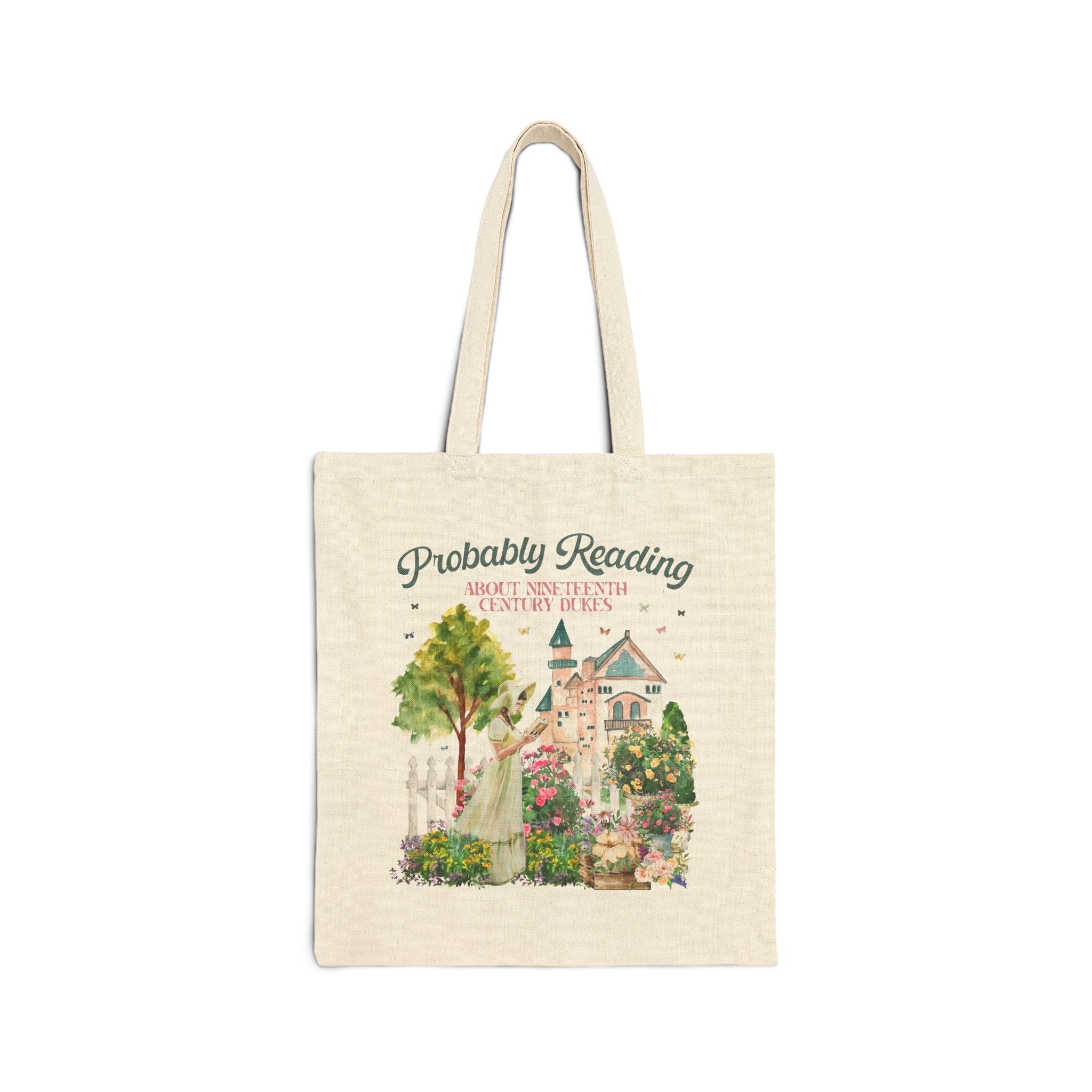Funny Bookish Tote Bag for Romance Reader: Probably Reading About Dukes