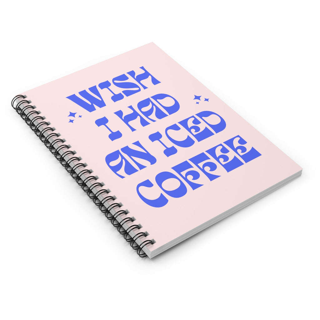 Funny Coffee Lover 118 Page Spiral Notebook with Cute Retro Stars and Pink Cover: Wish I Had An Iced Coffee | Writer or English Major Gift