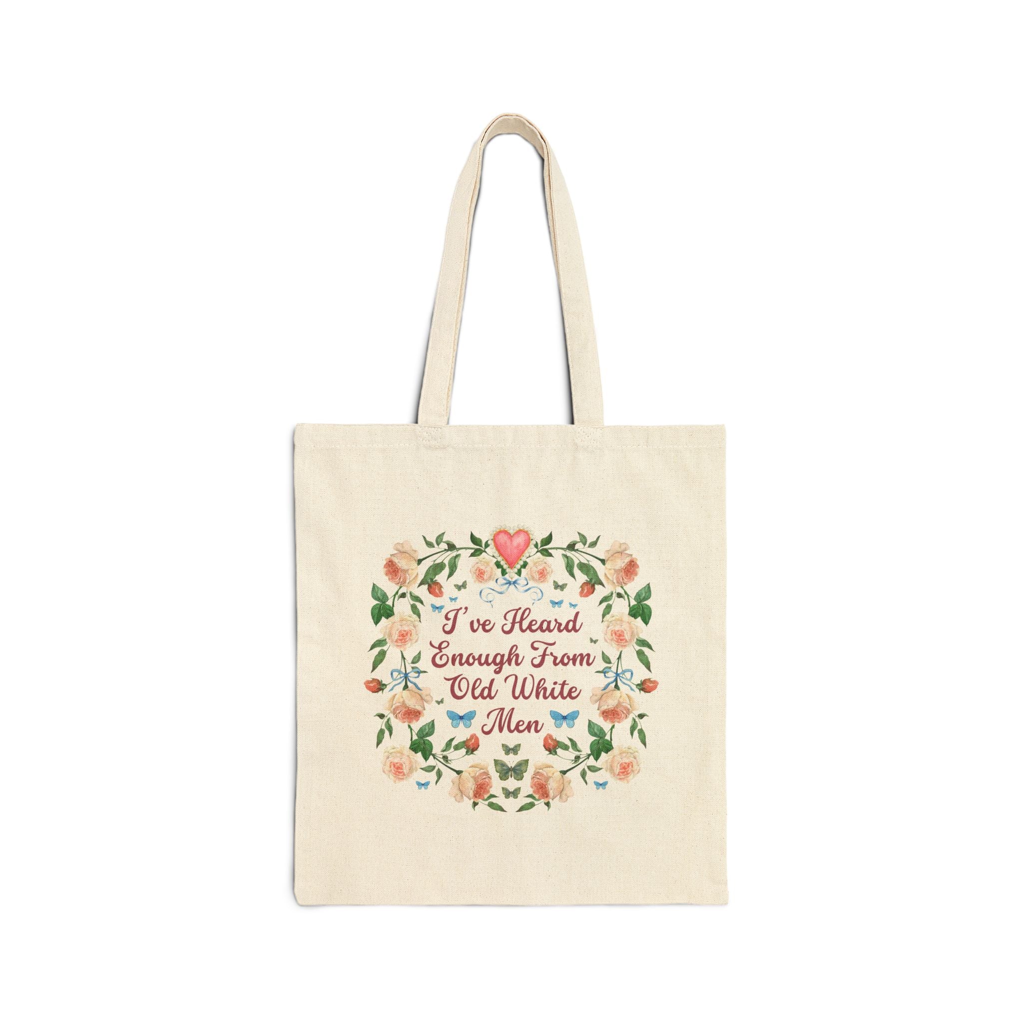 Funny Feminist Tote Bag with Roses