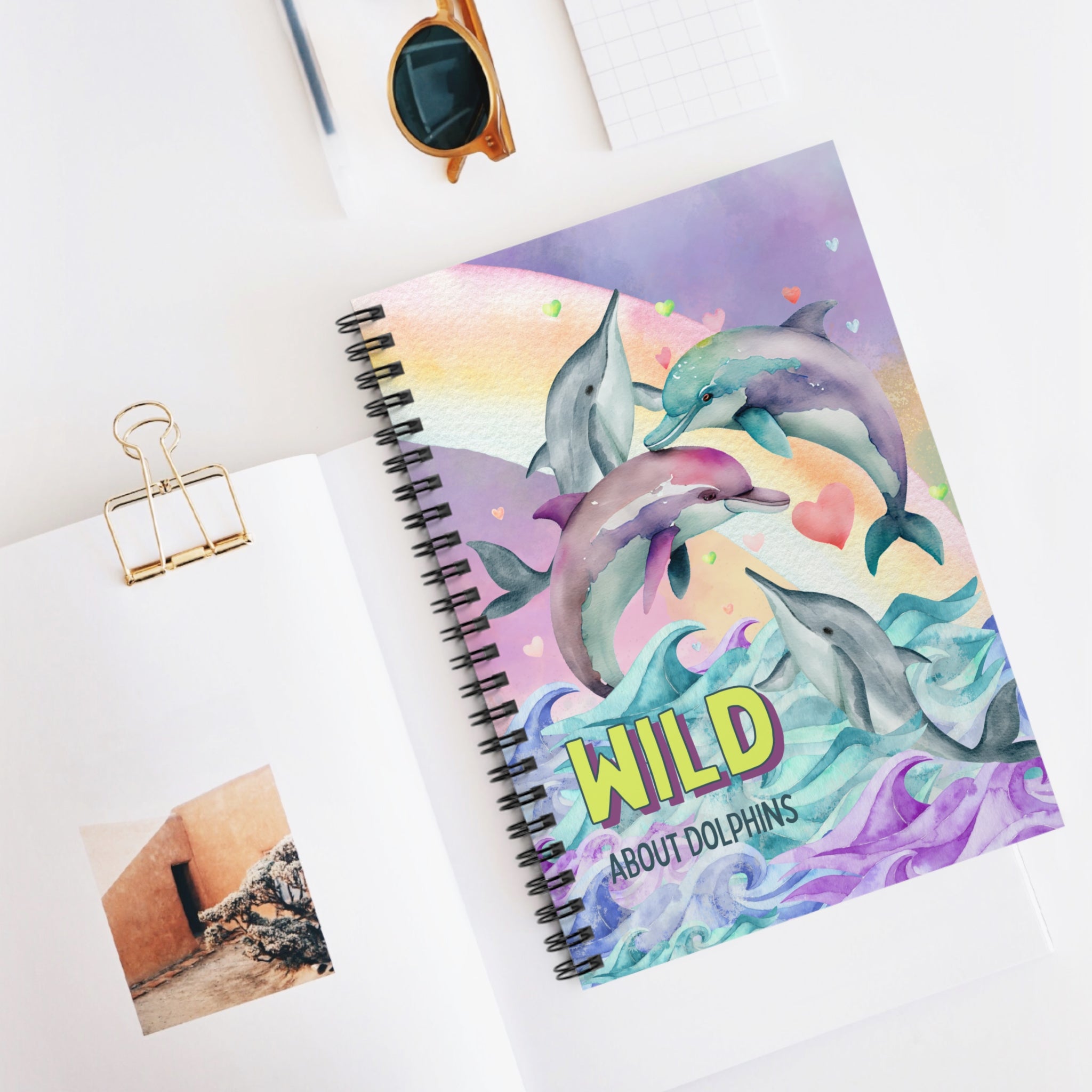 Funny Ocean Notebook for Dolphin Lover: Wild About Dolphins | Kitschy 90s Style Journal with Rainbow