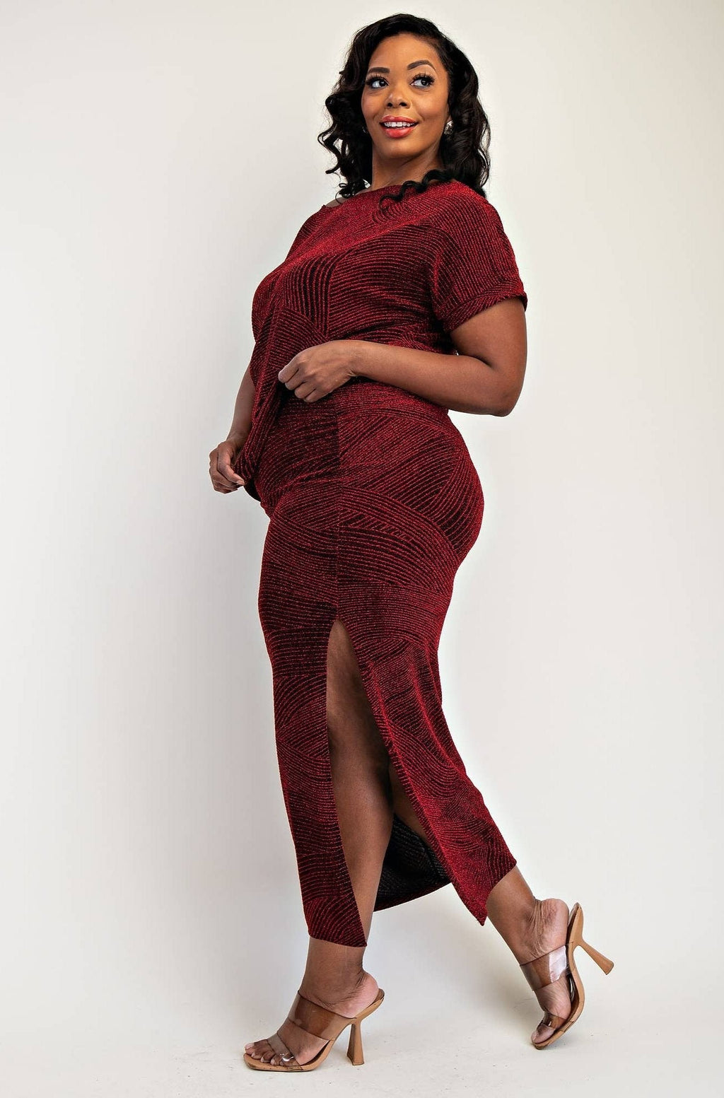 Gia Shimmer Knit Top and Midi Skirt Set for Women
