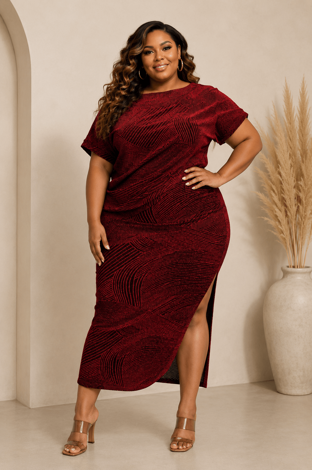 Gia Shimmer Knit Top and Midi Skirt Set for Women