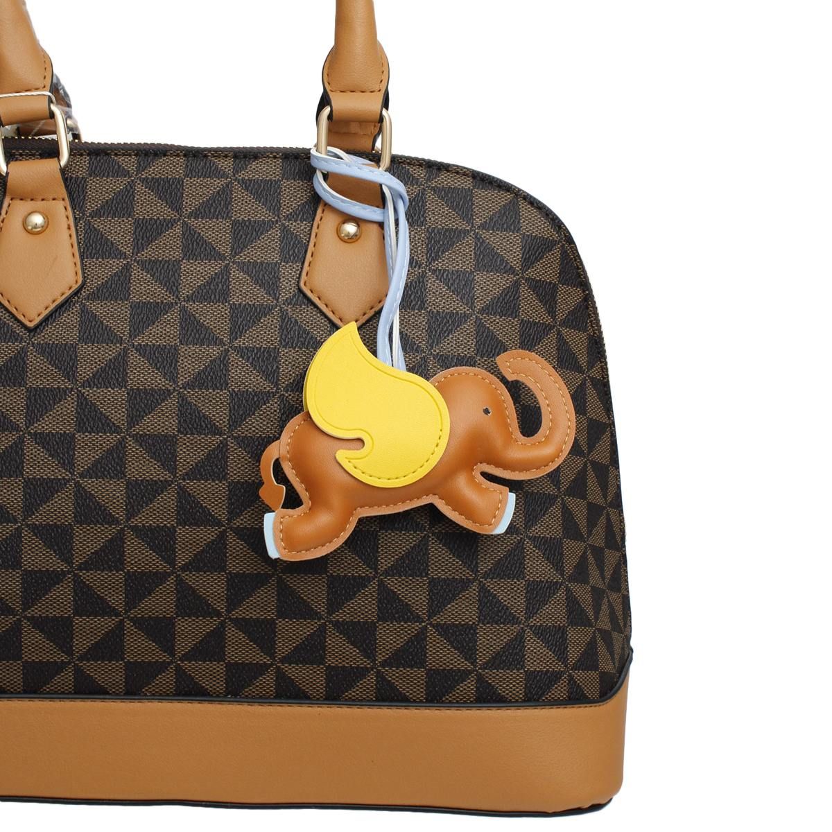 Bag Charm Stylish Brown Faux Leather Flying Elephant Accessory