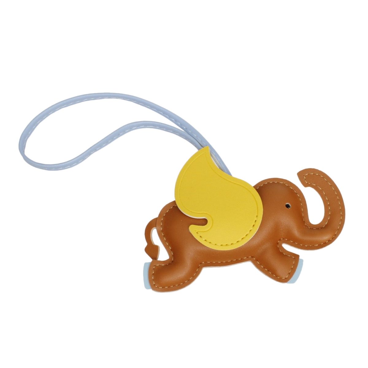 Bag Charm Stylish Brown Faux Leather Flying Elephant Accessory