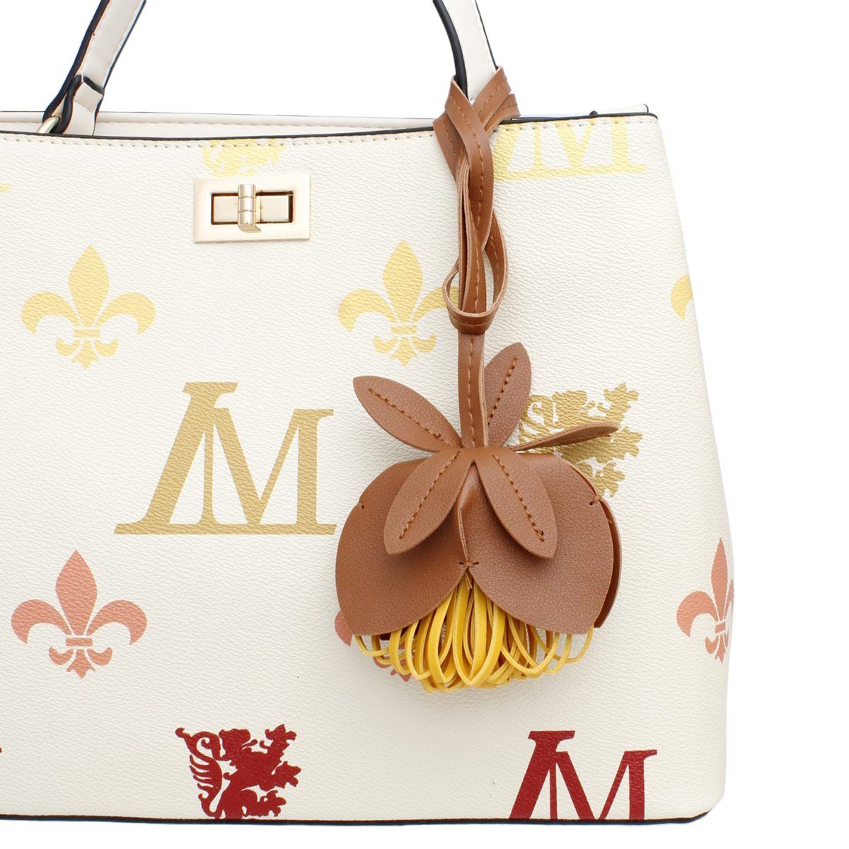 Bag Charm Brown Leather Flower Long Stylish Bag Accessory