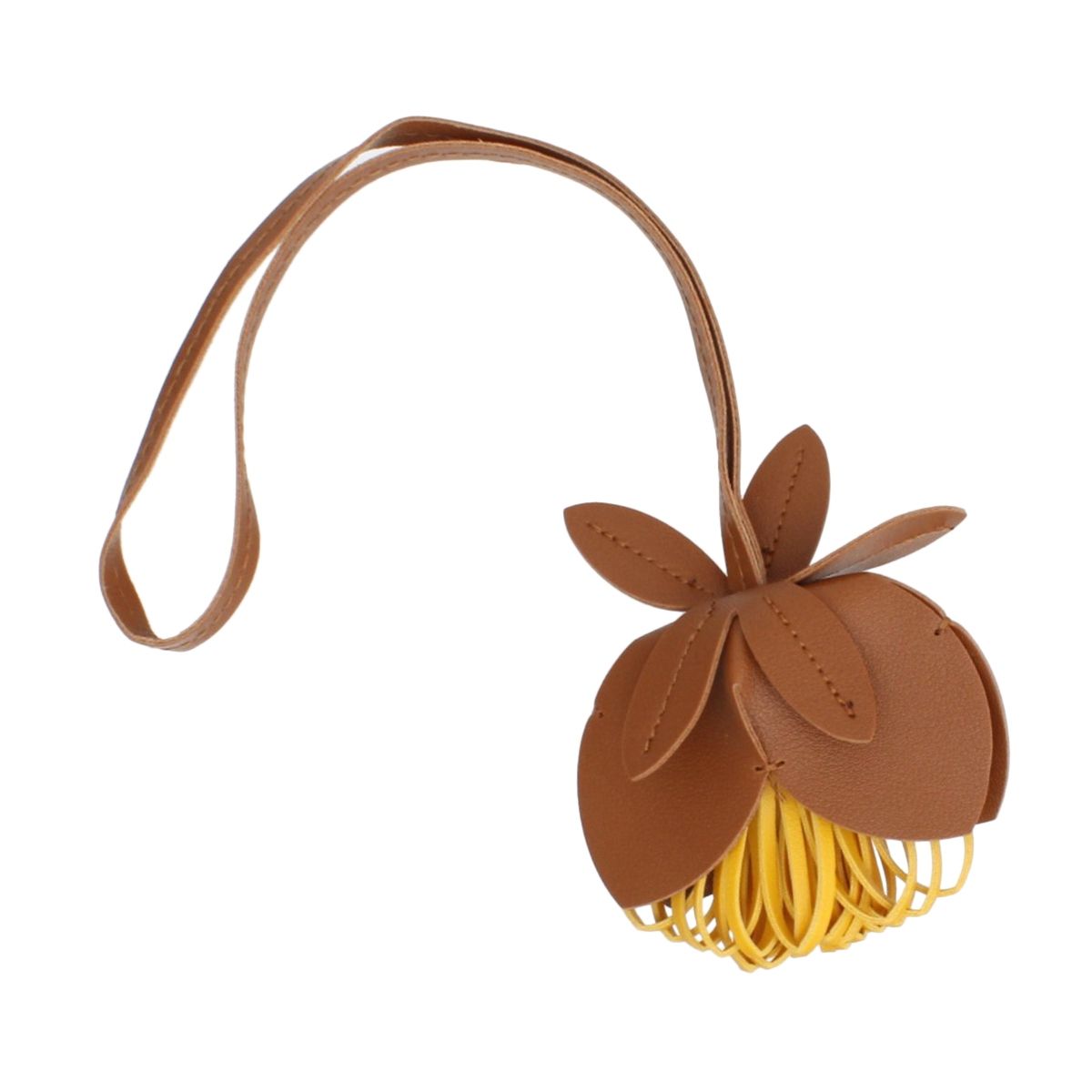 Bag Charm Brown Leather Flower Long Stylish Bag Accessory