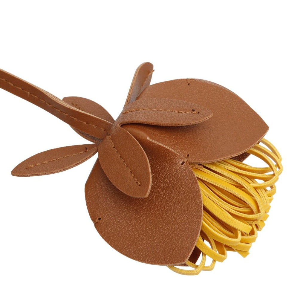 Bag Charm Brown Leather Flower Long Stylish Bag Accessory