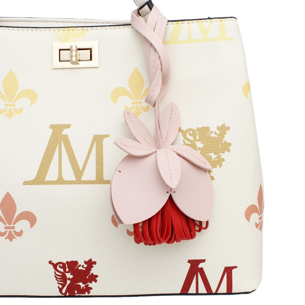 Bag Charm Pink Leather Flower Stylish Long Bag Accessory