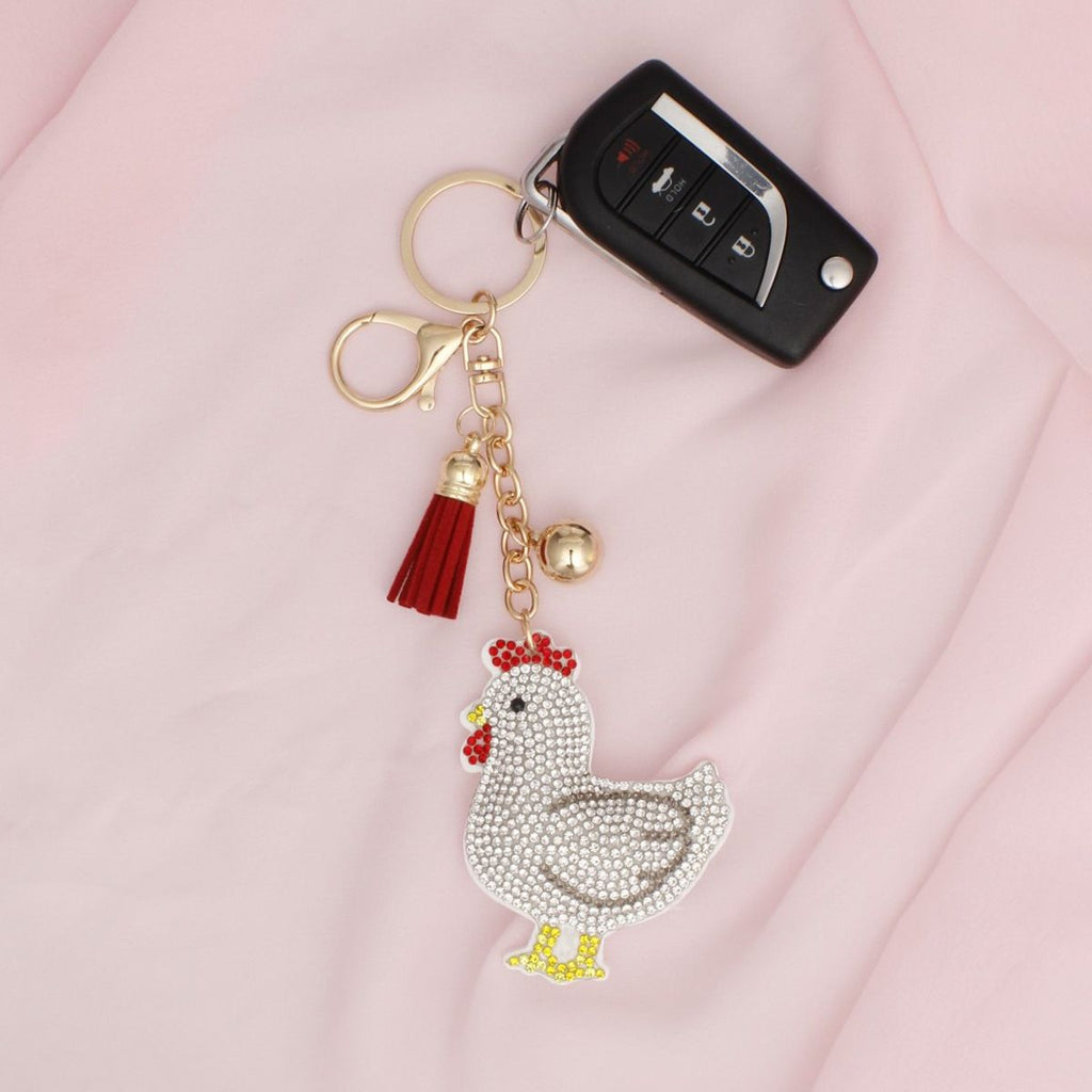 Bag Charm Keychain White Rooster Farmhouse Chic Accessory