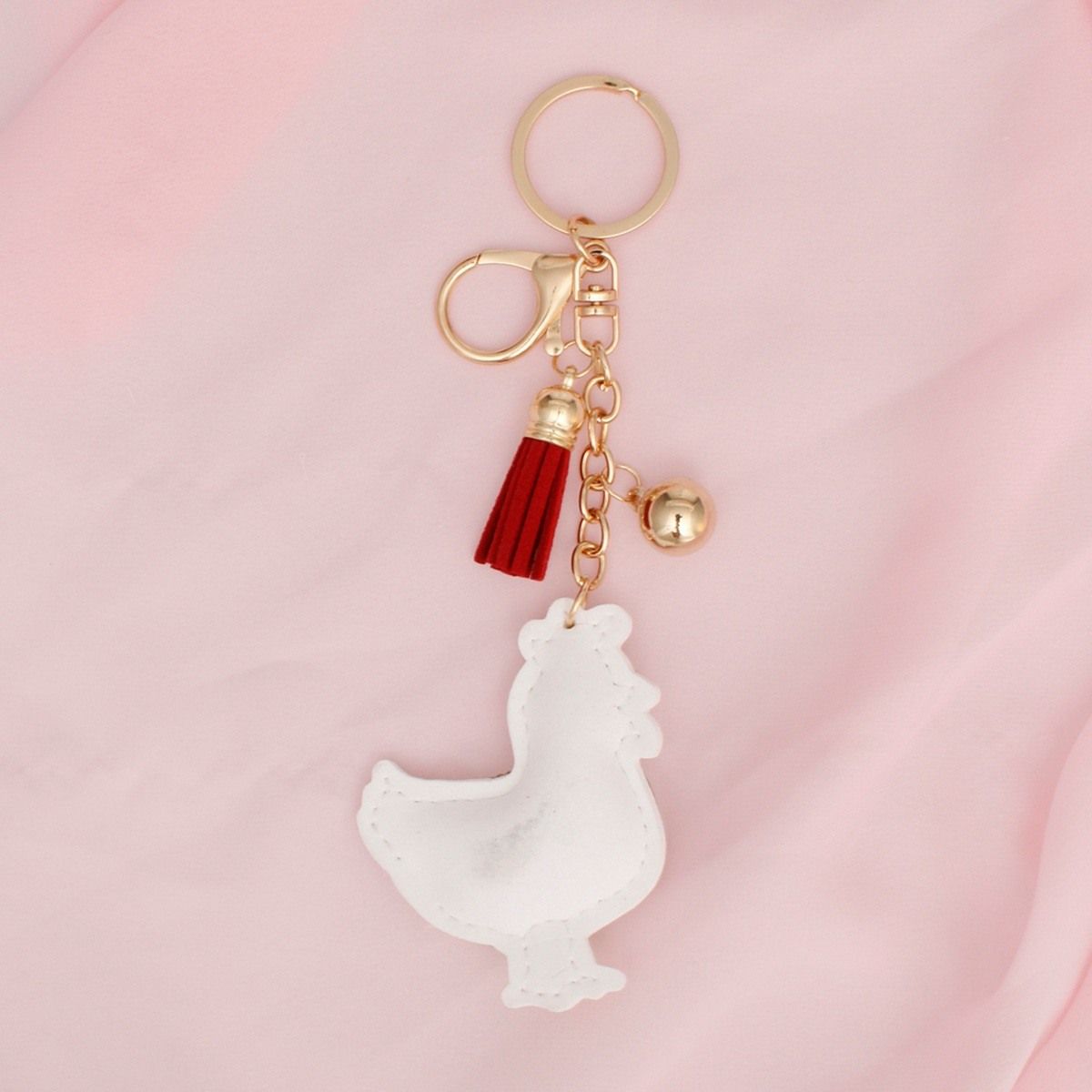 Bag Charm Keychain White Rooster Farmhouse Chic Accessory