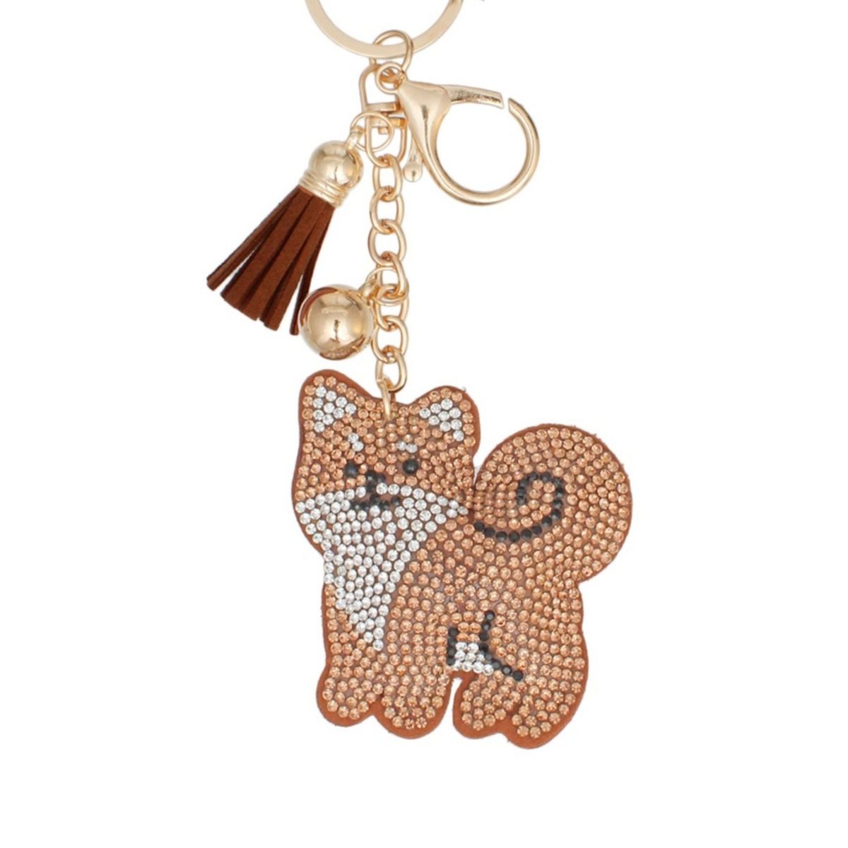 Rhinestone Shiba Dog Keychain Cute Pet Bag Charm Accessory