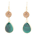Jeweled Green Malachite Golden Drop Earrings