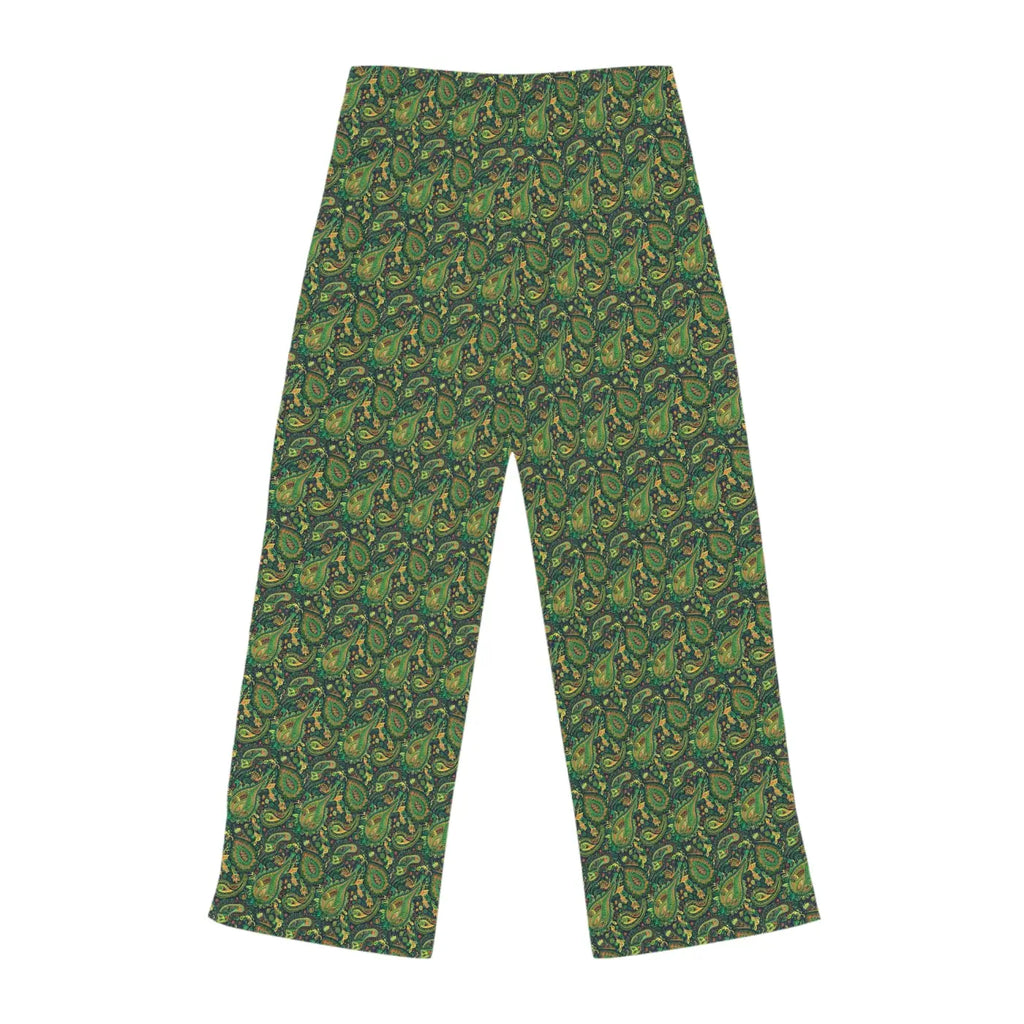 Cozy Womens Pajama Pants - Green Paisley Print - DipaliZ