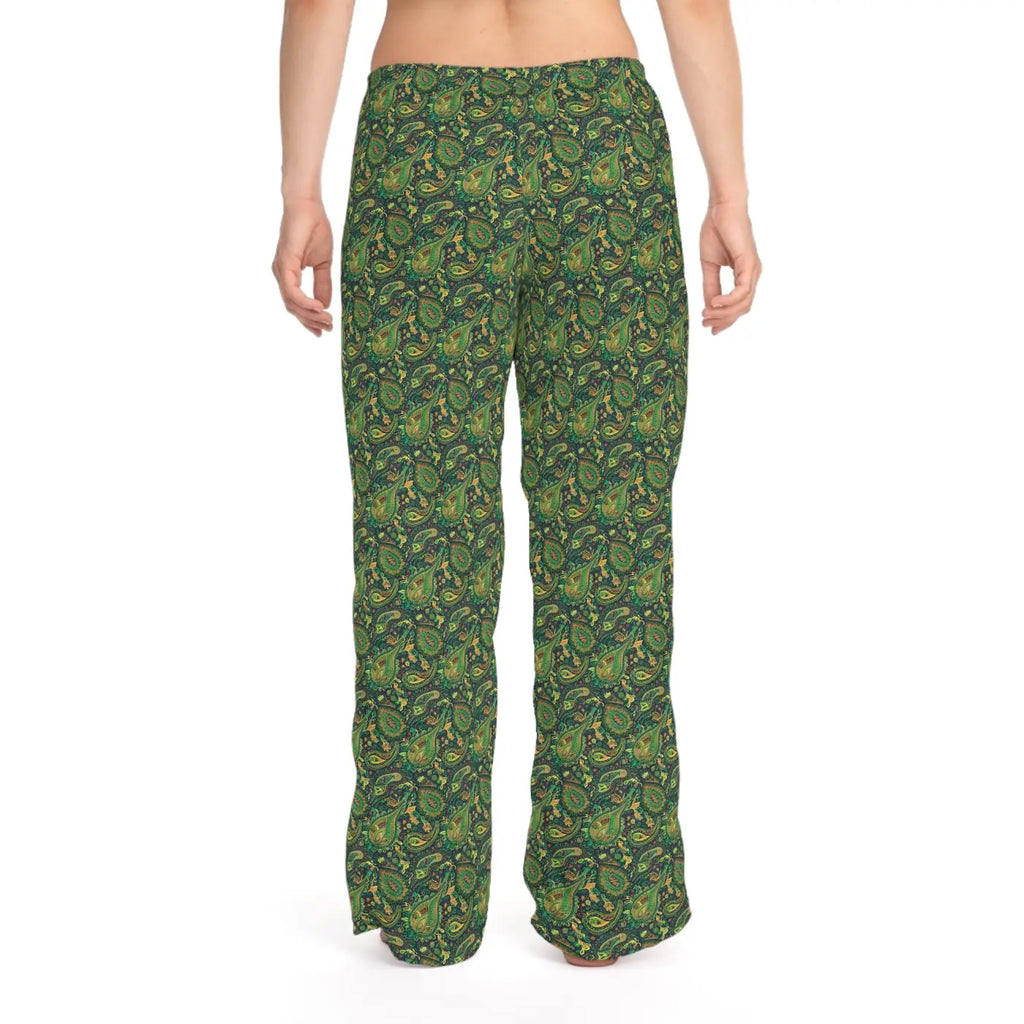 Cozy Womens Pajama Pants - Green Paisley Print - DipaliZ