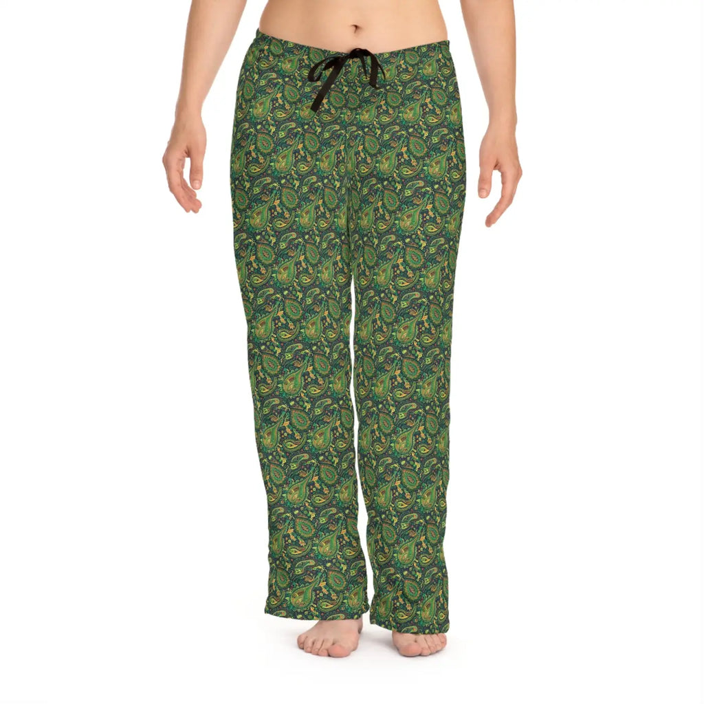 Cozy Womens Pajama Pants - Green Paisley Print - DipaliZ