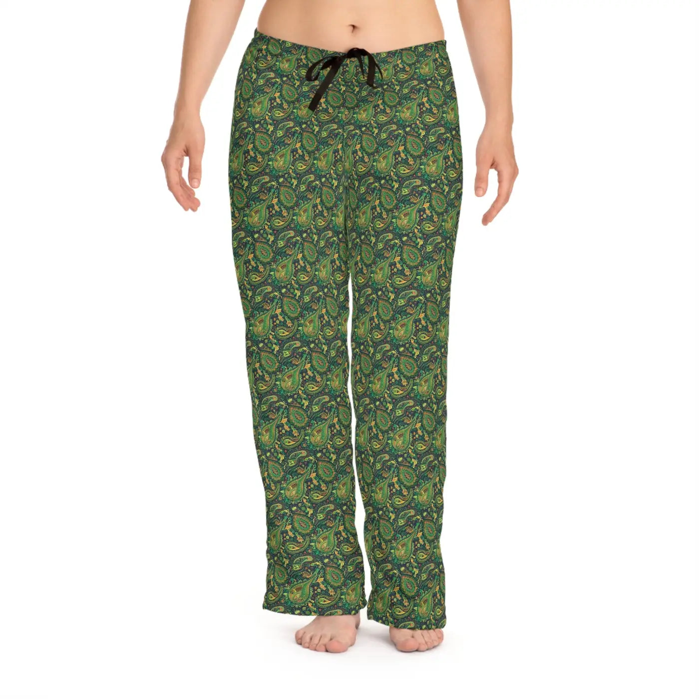 Cozy Womens Pajama Pants - Green Paisley Print - DipaliZ