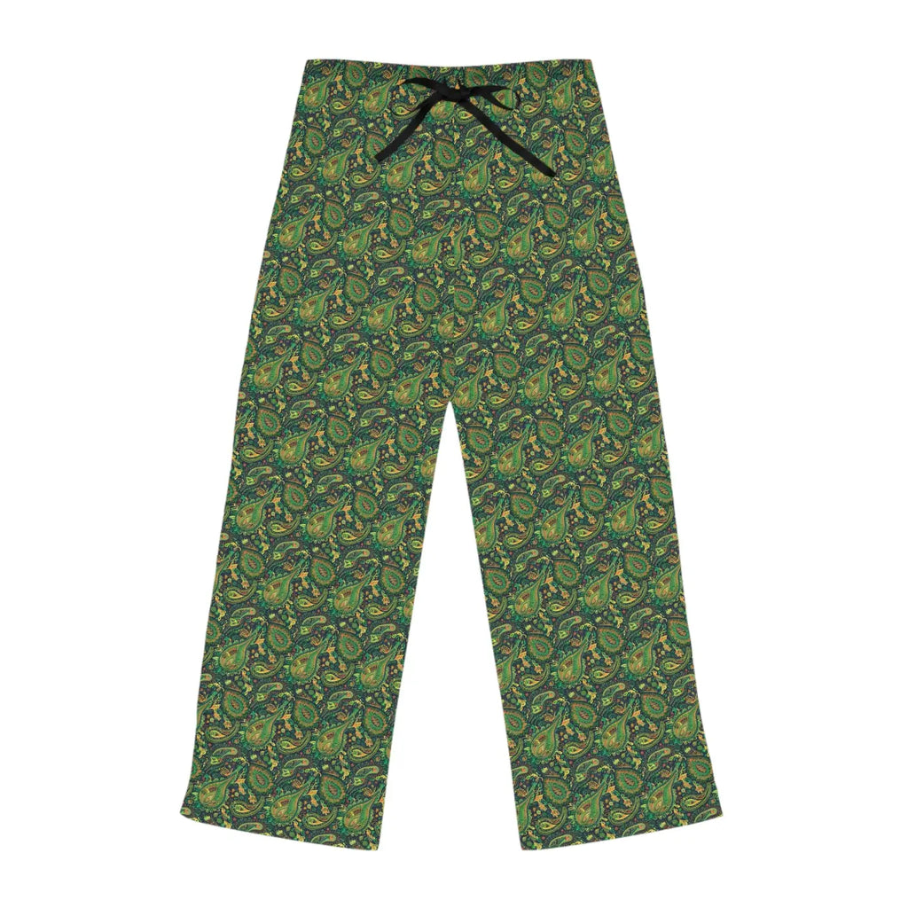 Cozy Womens Pajama Pants - Green Paisley Print - DipaliZ