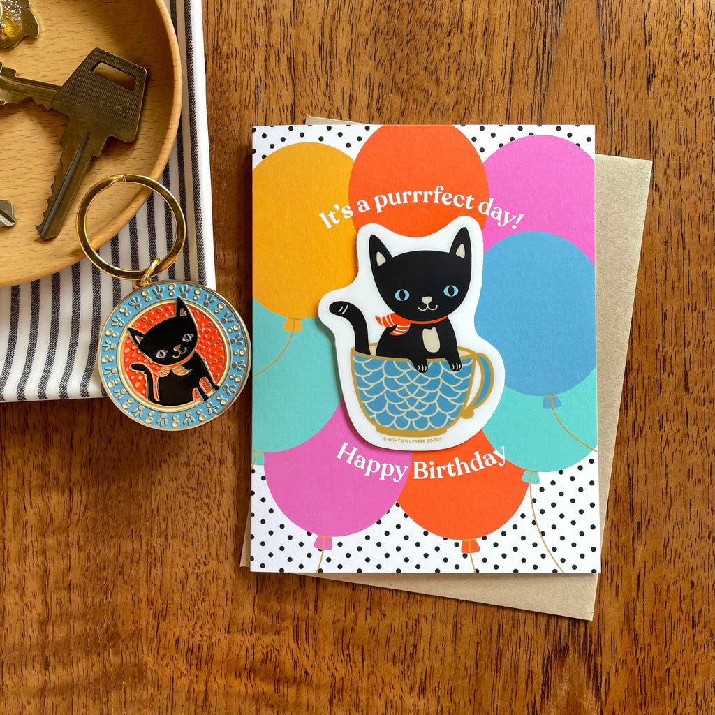 Lucky Cat Blue Enamel Keychain