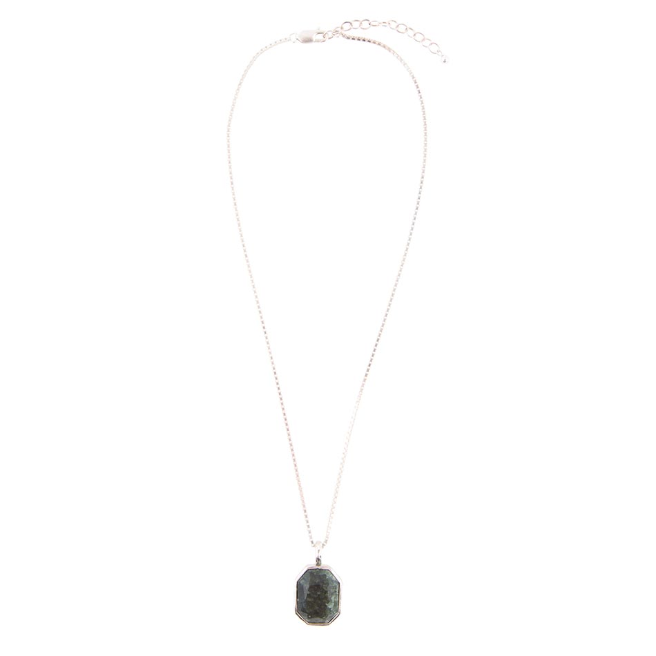 Hammered Green Seraphinite and Sterling Silver Pendant Necklace