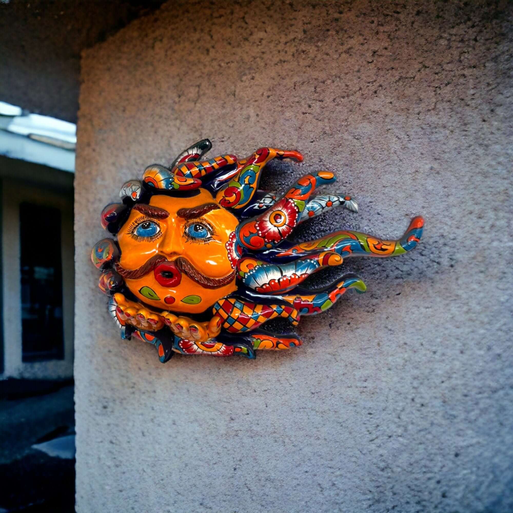 Handcrafted Talavera Sun Face | Colorful Mexican Wall Art