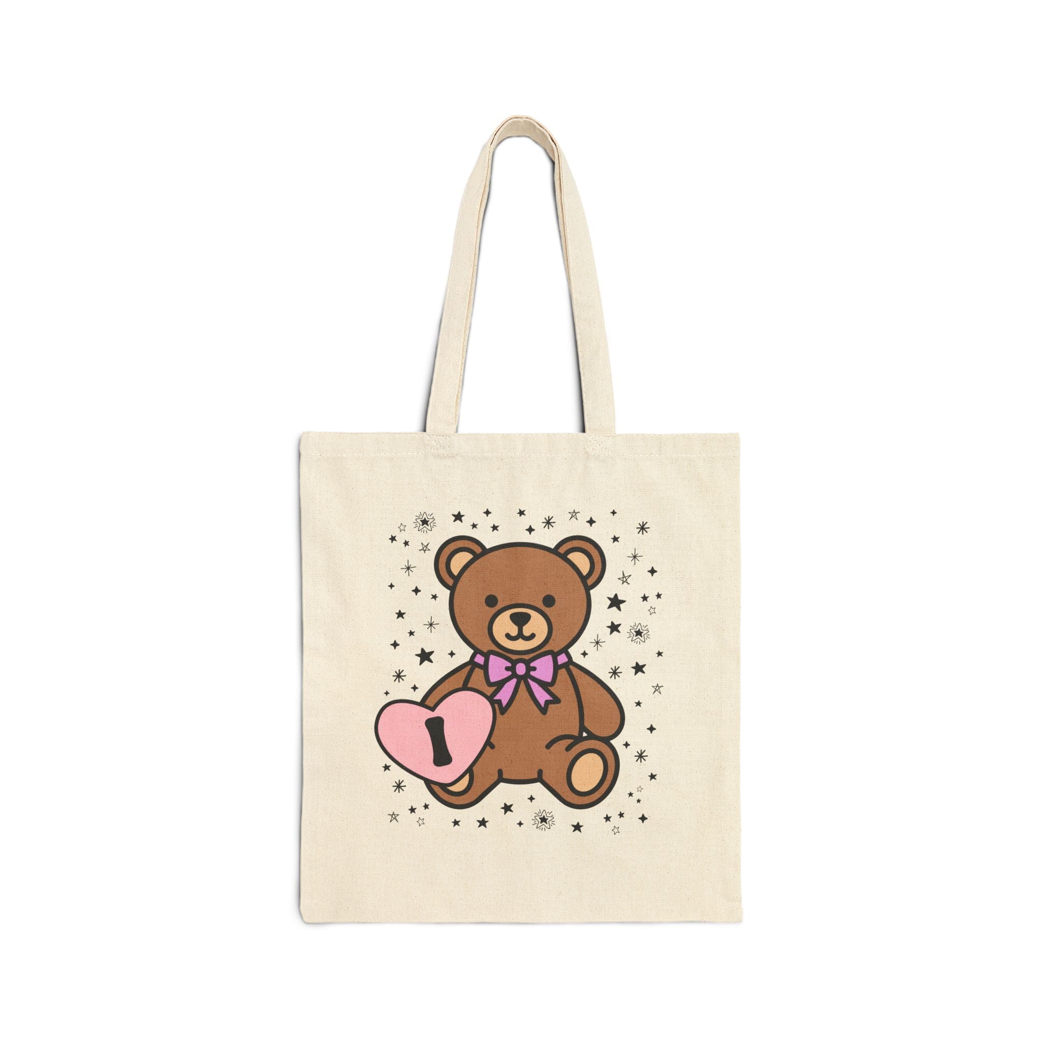 I: Bear Holding a Heart Tote Bag with Initial