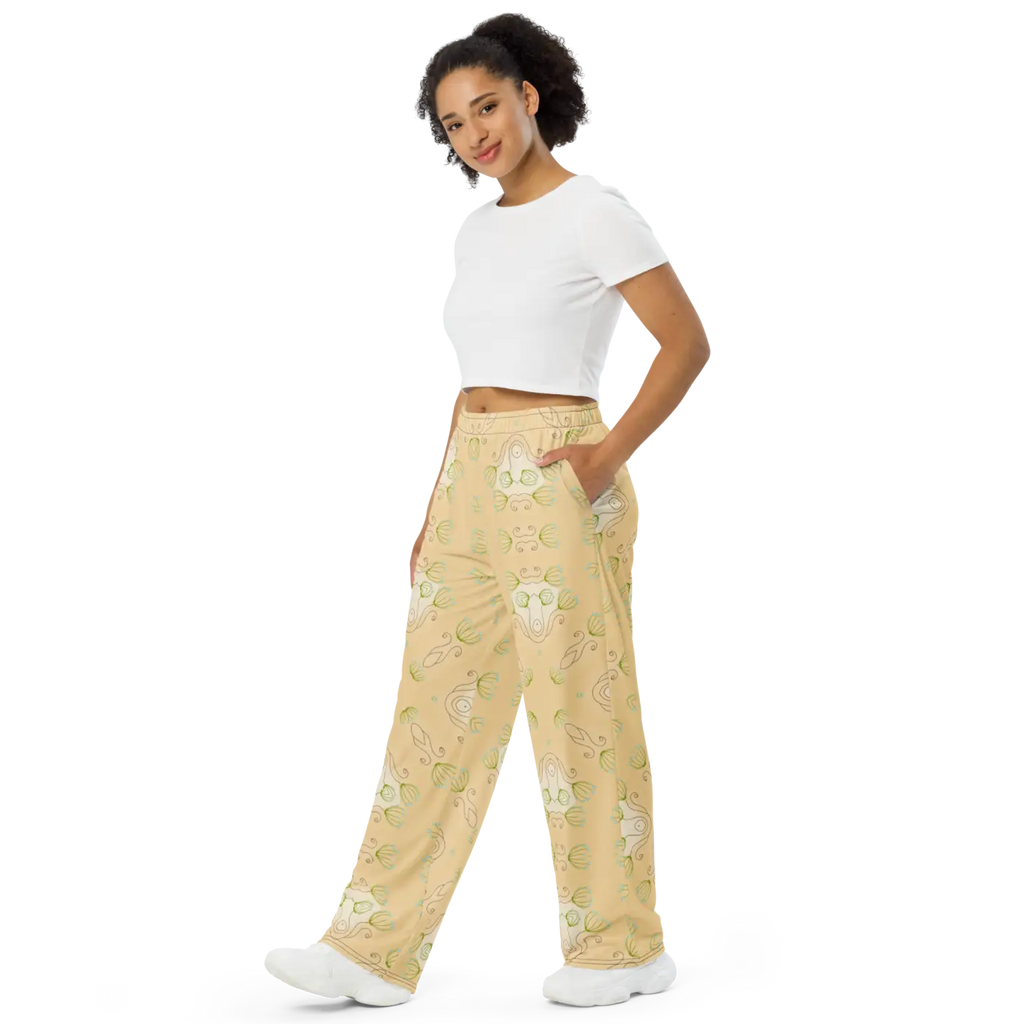 Yellow Wide-Leg Pants - Abstract Pattern Pajamas - DipaliZ