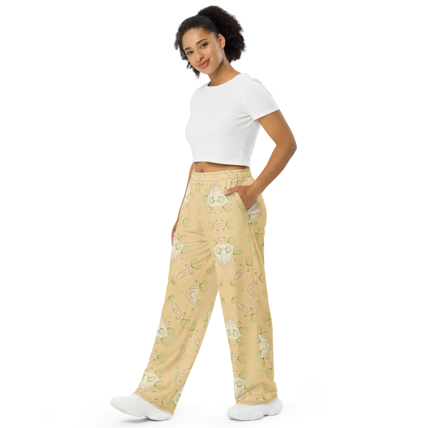 Yellow Wide-Leg Pants - Abstract Pattern Pajamas - DipaliZ