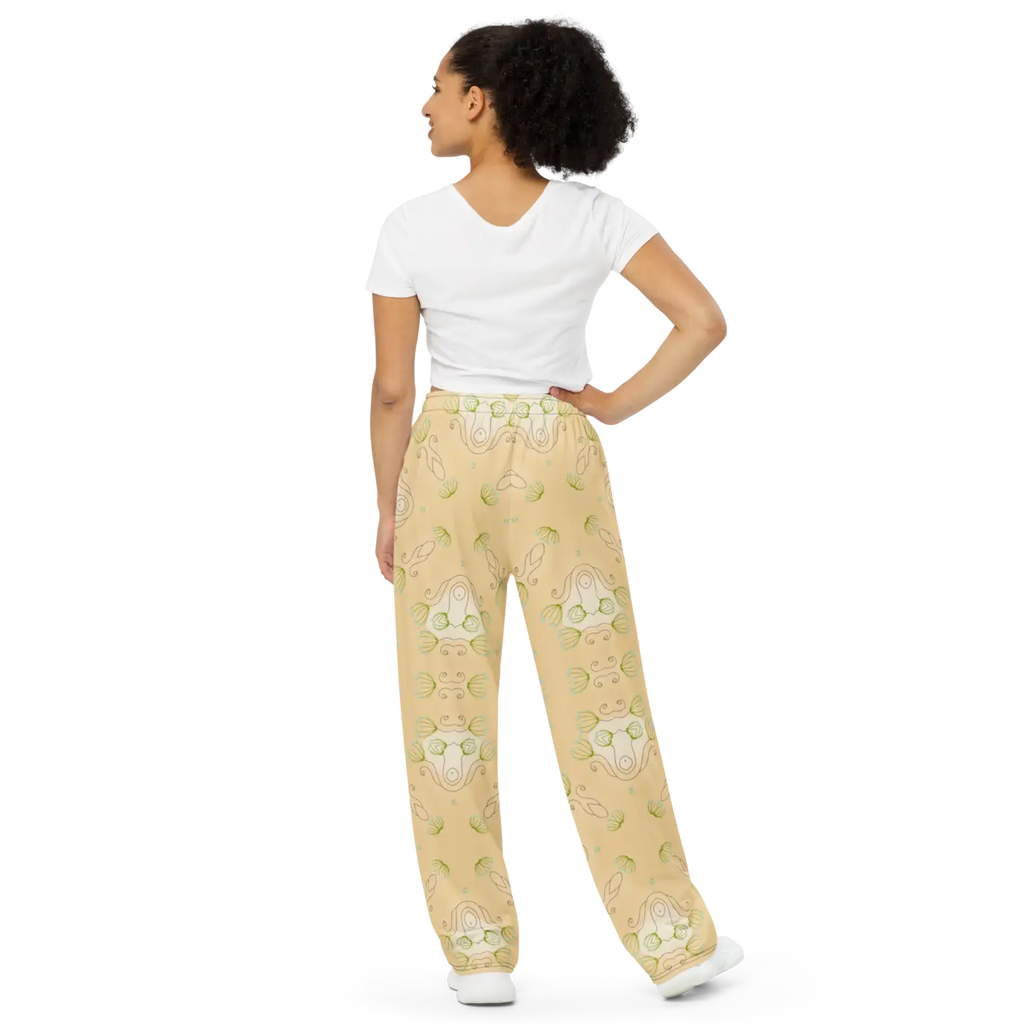 Yellow Wide-Leg Pants - Abstract Pattern Pajamas - DipaliZ